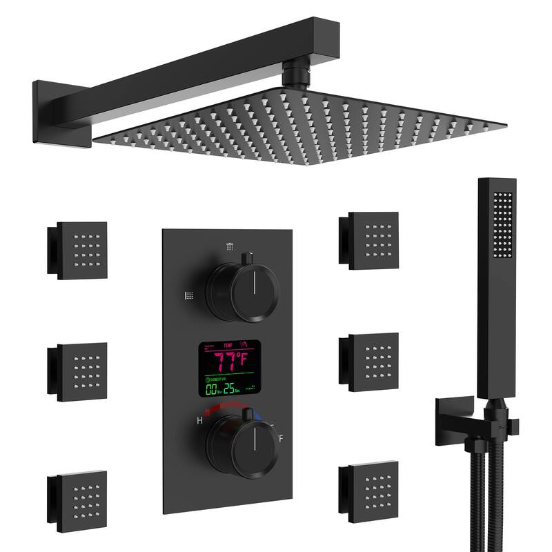 EVERSTEIN Digital Shower Faucet 12" Rainfall Shower System Wall Mount